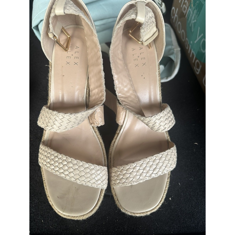 Alex + Alex Slides Sandals Espadrille Beige Woven Straps Women's Size 9 Leather